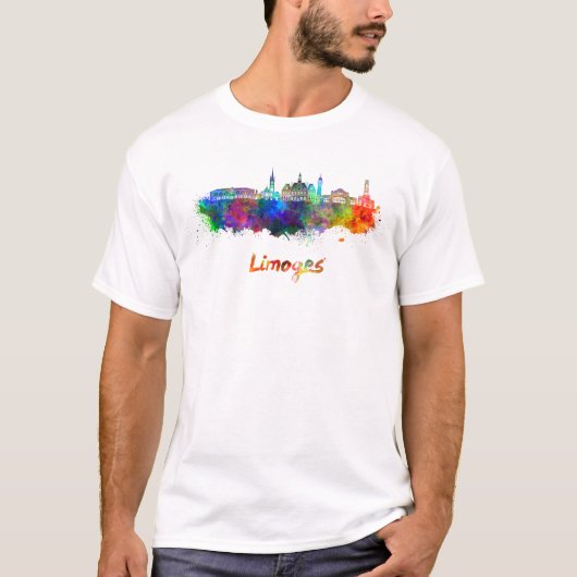 Limoges skyline in watercolor t-shirt (Voorkant)