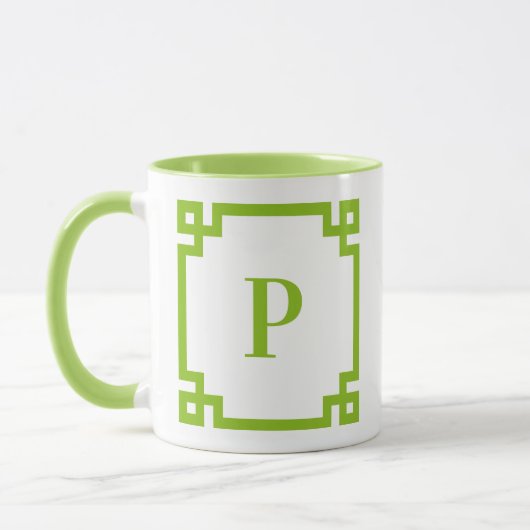 Limon-Lime Griekse Sleutel Rand Monogram Mok (Links)