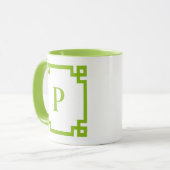 Limon-Lime Griekse Sleutel Rand Monogram Mok (Voorkant links)