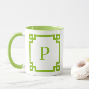 Limon-Lime Griekse Sleutel Rand Monogram Mok