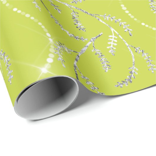 Limon Yellow Spark Laurel Floral Silver Diamonds Cadeaupapier (Rol Hoek)