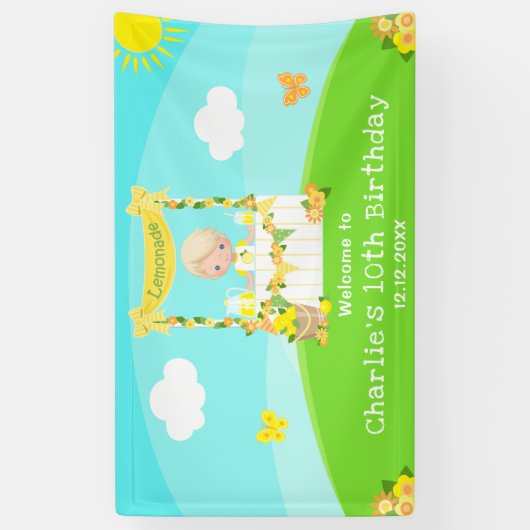 limonade blond haar jongen verjaardag welkom spandoek (Verticaal)