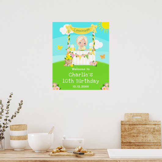 limonade blond haar meisje verjaardag welkom poster (Keuken)