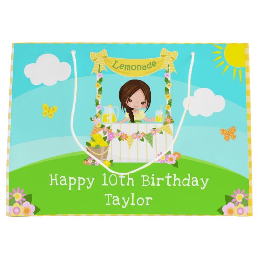 limonade bruin haar meisje gelukkig verjaardag groot cadeauzakje (Voorkant)