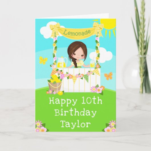 limonade bruin haar meisje gelukkig verjaardag kaart (Voorkant)
