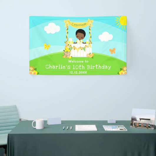 limonade donkere huid jongen verjaardag welkom spandoek (Beurs)