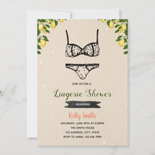 Limonade en lingerie feest shower uitnodiging (Voorkant)