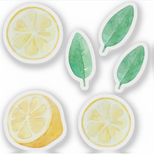Limonade gele citroenschijfjes aquarelset sticker (Voorkant)