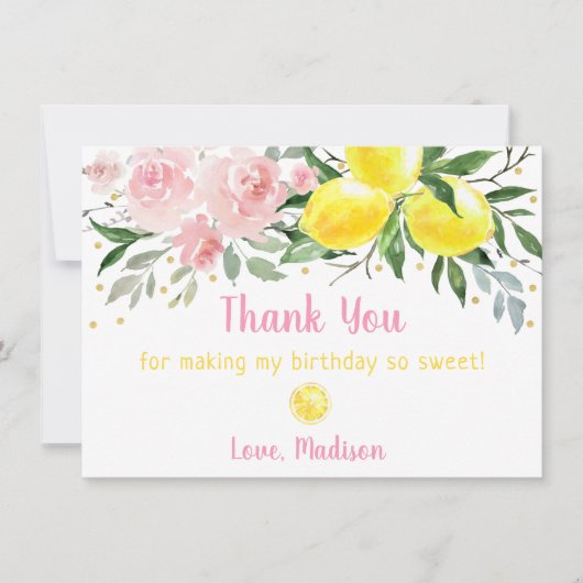 limonade roze goud bloemen verjaardag dank u bedankkaart (Voorkant)