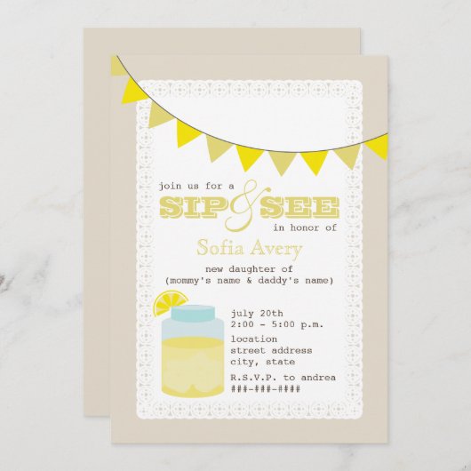 limonade Sip en zie uitnodiging (Voorkant / Achterkant)