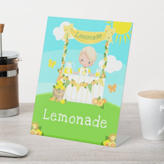 limonade stand verjaardag blond haar jongen reclamebord met voetstuk (Insitu)