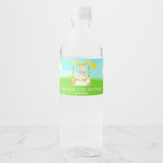 limonade stand verjaardag blond haar jongen waterfles etiket (Voorkant)
