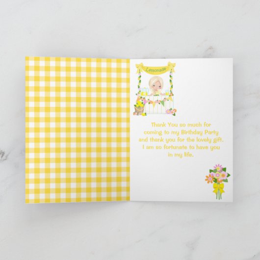 limonade stand verjaardag blond haar meisje bedankkaart (Binnen)