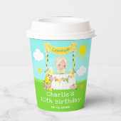 limonade stand verjaardag blond haar meisje papieren bekers (Achterkant)