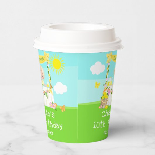 limonade stand verjaardag blond haar meisje papieren bekers (Rechts)