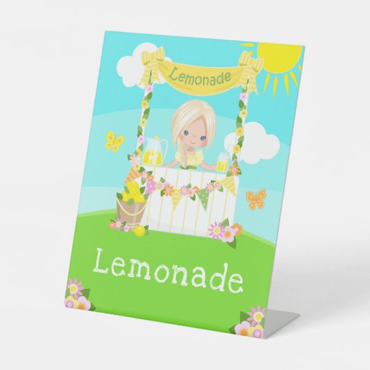 limonade stand verjaardag blond haar meisje reclamebord met voetstuk (Voorkant)