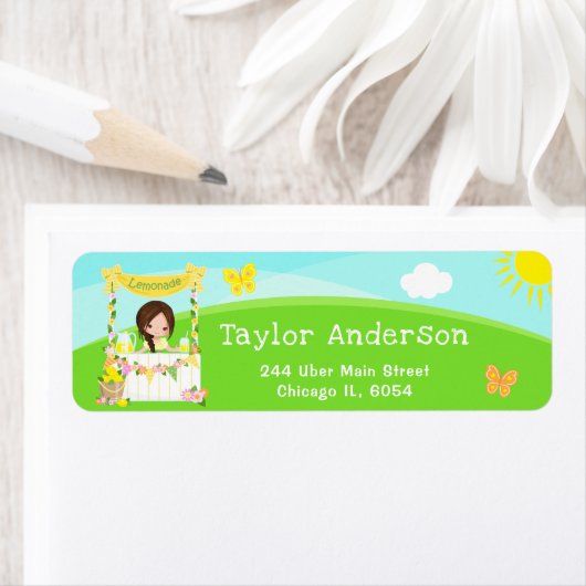 limonade stand verjaardag bruin haar meisje etiket (Insitu)