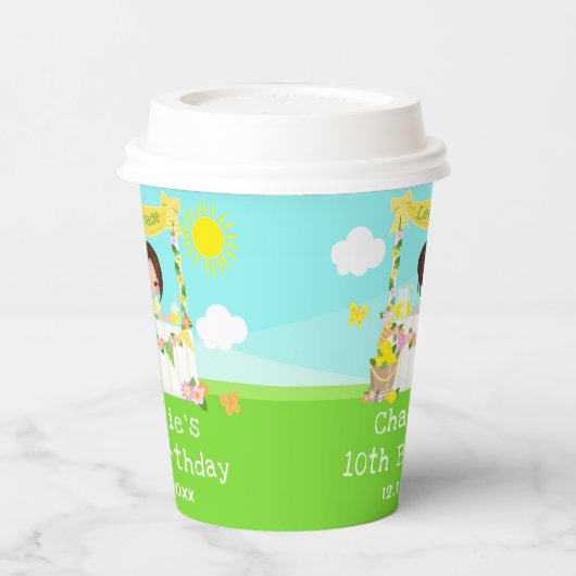 limonade stand verjaardag bruin haar meisje papieren bekers (Links)