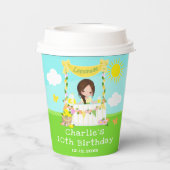 limonade stand verjaardag bruin haar meisje papieren bekers (Achterkant)