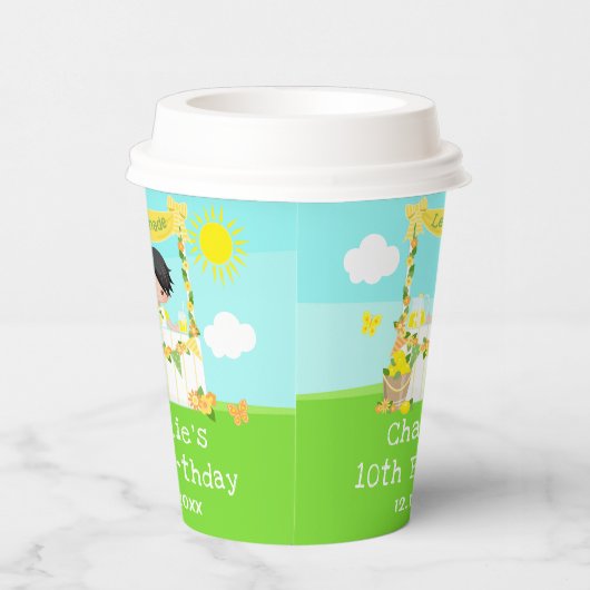 limonade stand verjaardag zwart haar jongen papieren bekers (Rechts)