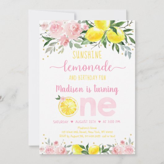 Limonade Zonneschijn Roze Goud Bloemige Eerste Ver Kaart (Voorkant)