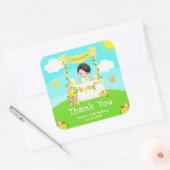 limonade zwart haar jongen verjaardag dank u vierkante sticker (Envelop)