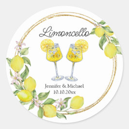 limoncello aquarel citroen cocktails bruiloft ronde sticker