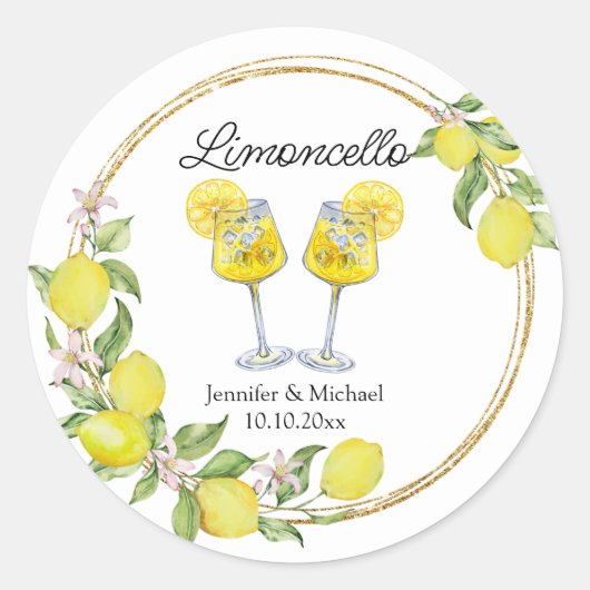 limoncello aquarel citroen cocktails bruiloft  ronde sticker (Voorkant)