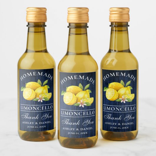 Limoncello Blauw Hout Bedankt Mini Flesetiketten Wijn Etiket (Flessen)