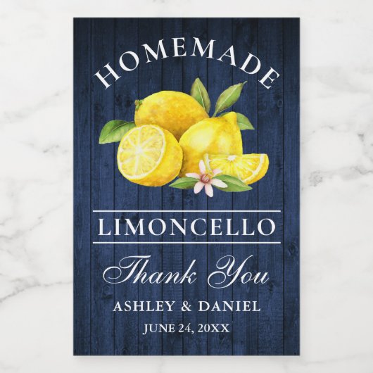 Limoncello Blauw Hout Bedankt Mini Flesetiketten Wijn Etiket (Enkel label)