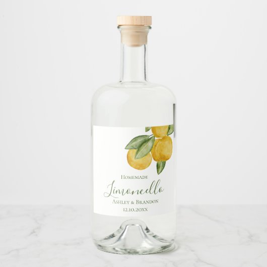 Limoncello Bottle Label, Lovely Lemon Watercolor Likeurfles Etiket (Voorkant)