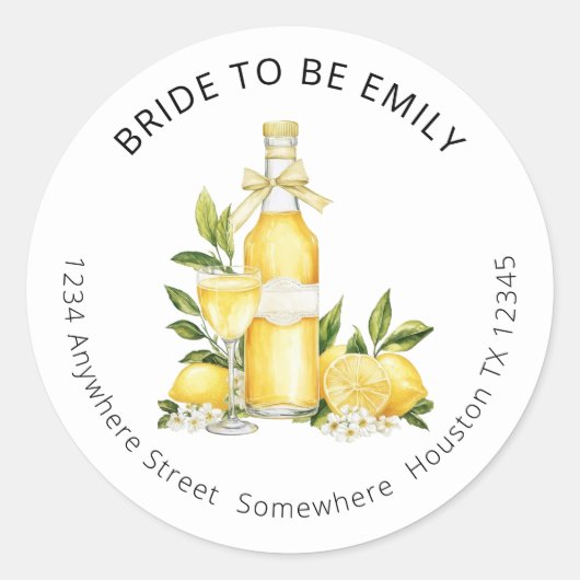Limoncello Bride to Be Name Retouradres Ronde Sticker (Voorkant)