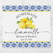 Limoncello Calligrafie Blauwe Tegel Waterverf Citr Likeurfles Etiket (Enkel label)