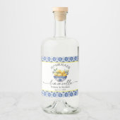 Limoncello Calligrafie Blauwe Tegels Waterverf Cit Likeurfles Etiket (Voorkant)