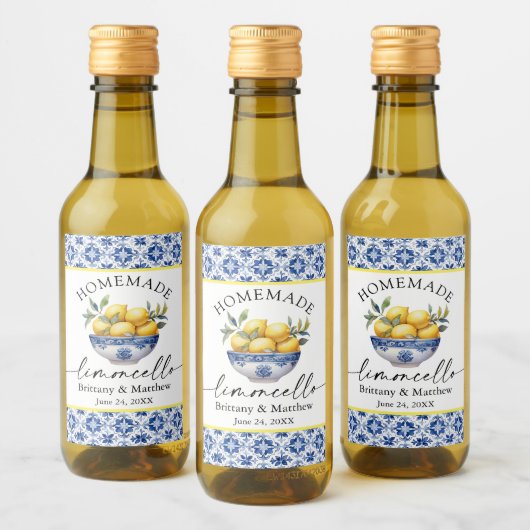 Limoncello Calligrafie Waterverf Citroenblauw Tege Wijn Etiket (Flessen)