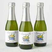 Limoncello Calligrafie Waterverf Citroenen Blauwe  Sparkling Wijnetiket (Flessen)