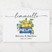 Limoncello Calligrafie Waterverf Citroenen Blauwe  Sparkling Wijnetiket (Enkel label)