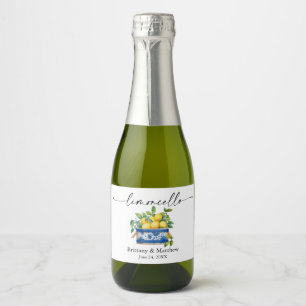 Limoncello Calligrafie Waterverf Citroenen Blauwe  Sparkling Wijnetiket