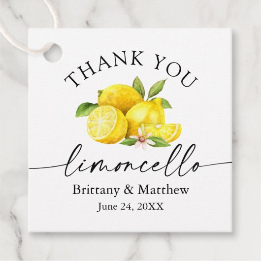 Limoncello Calligraphy Waterverf Lemons Dank u Bedankjes Labels (Voorkant)
