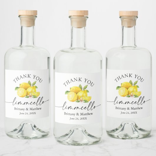 Limoncello Calligraphy Waterverf Lemons Dank u Likeurfles Etiket (Flessen)