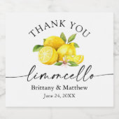 Limoncello Calligraphy Waterverf Lemons Dank u Likeurfles Etiket (Enkel label)