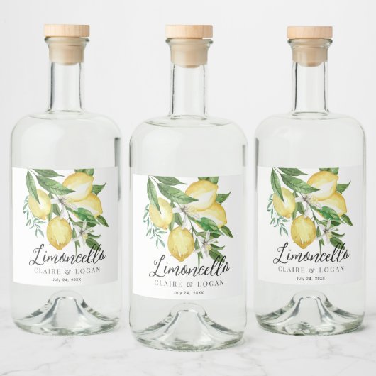 Limoncello Citroen Citrus Bloemen Bruiloft Likeurfles Etiket (Flessen)