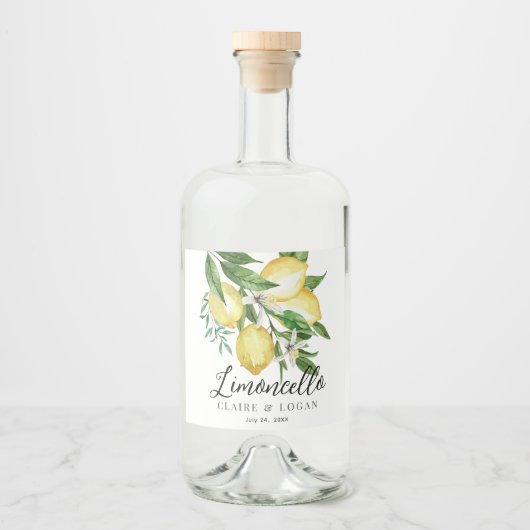 Limoncello Citroen Citrus Bloemen Bruiloft Likeurfles Etiket (Voorkant)