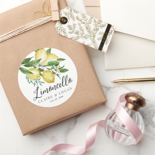 Limoncello Citroen Citrus Bloemen Bruiloft Ronde Sticker (Geschenken)