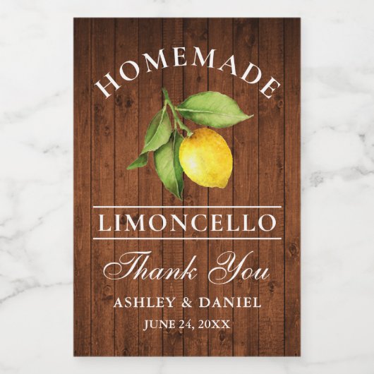 Limoncello Citroen Houten Bedankt Mini Flessenetik Wijn Etiket (Enkel label)