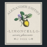 Limoncello Citroen Illustratie Label | Wijn Etiket<br><div class="desc">Geef het geschenk van zelfgemaakte Limoncello. Een citroenillustratie op een perkament afbeeldingen achtergrond. Gepersonaliseerd met de naam van de maker en het jaar. Pas het ouderwetse lettertype en de tekst aan. Gebruik het kleinere waterdichte en krasbestendige etiket voor mini-flessen. Een chique en trendy look, voor een elegant zelfgemaakt cadeau of...</div>