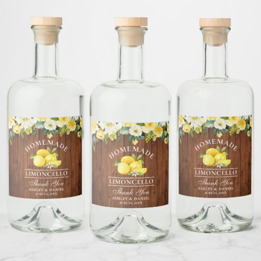 Limoncello citroenen Bloemen Hout Likeurfles Etiket (Flessen)