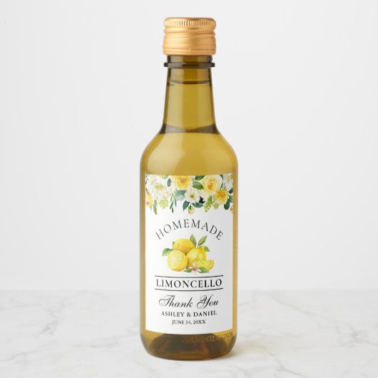 Limoncello Citroenen Bloemen Mini Fles Etiketten (Voorkant)