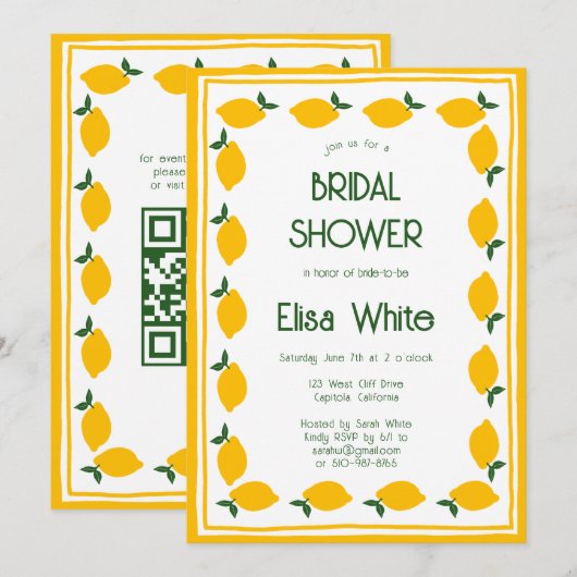 Limoncello Citroenen CUSTOM QR Code Vrijgezellenfe Kaart (Voorkant / Achterkant)