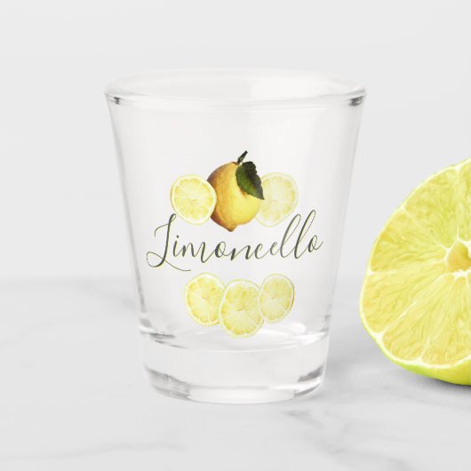 Limoncello Elegant Script Waterverf Lemon Shot Glas (Voorkant)